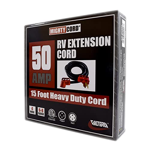 Valterra Mighty Cord       A10 5015Eh Rv 50 Amp Extension Cord, 15 Foot Power Extension Cord, Red