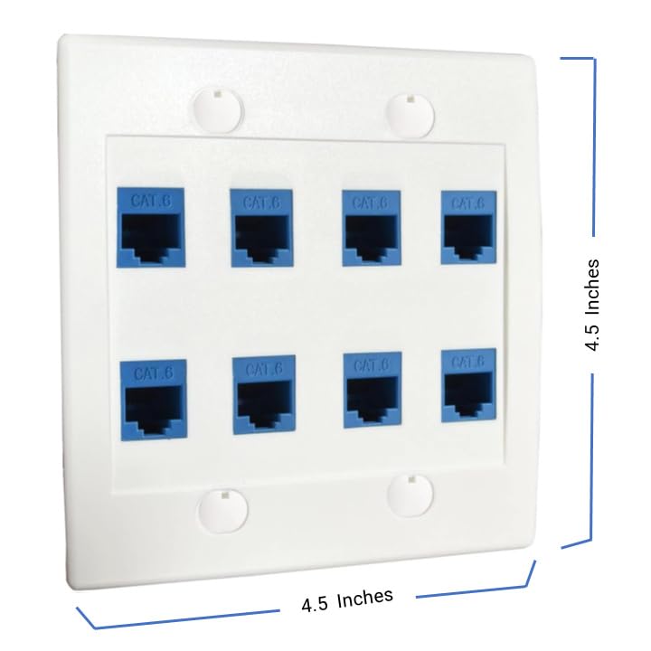 Diytech Ethernet Wall Plate   8 Port Rj45 Cat6 Ethernet Wall Outlet, Female To Female Cat6 Wall Jack Keystone, Ethernet Plug In
