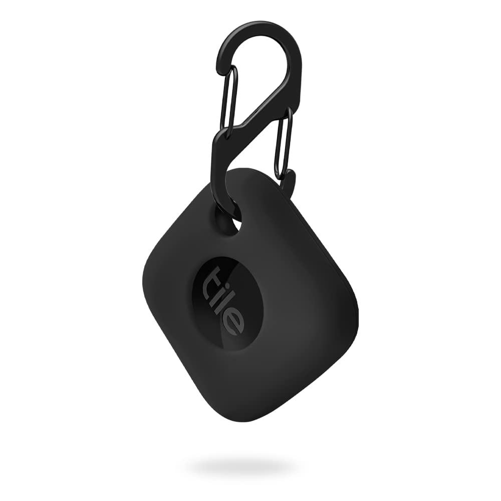 Geiomoo Silicone Case For Tile Mate 2022 Tracker, Soft Flexible Scratch Resistant Cover With Carabiner (Black)