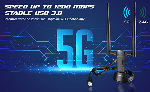 Netis Wf2190 Wireless Ac1200 Long Range Usb Adapter, Supports Windows, Mac, Linux, Two 5Dbi High Gain Antennas, Free Usb Cradle