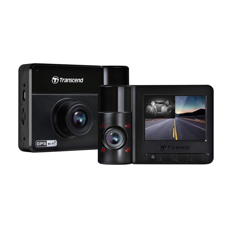 Transcend 64GB, Dual 2K+1080P Dash Cam Front and Rear Inside, 140 Wide Angle, 2.4 Display, Built in WiFi GPS,G Sensor, Night Vision, Loop Recording, Parking Mode, ADAS, for Cars Taxi   TS DP550B 64G