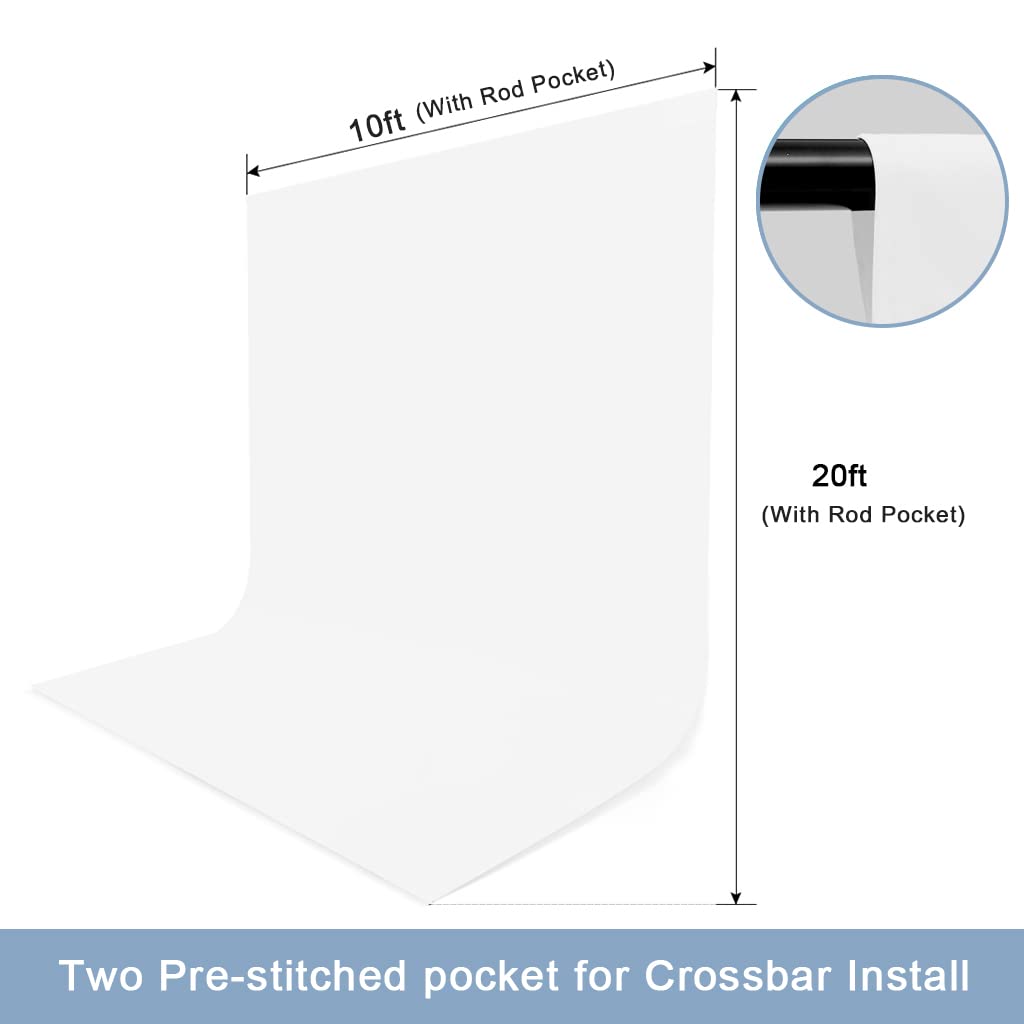 10X20Ft White Photo Backdrops For Photography, Lcuirc Two Rod Pocket White Backdrops Curtain For Parties, Polyester White Backgr