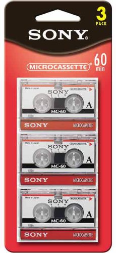 Pack of 3 Sony MC60 Dictating Cassettes, Micro, 60 Minutes