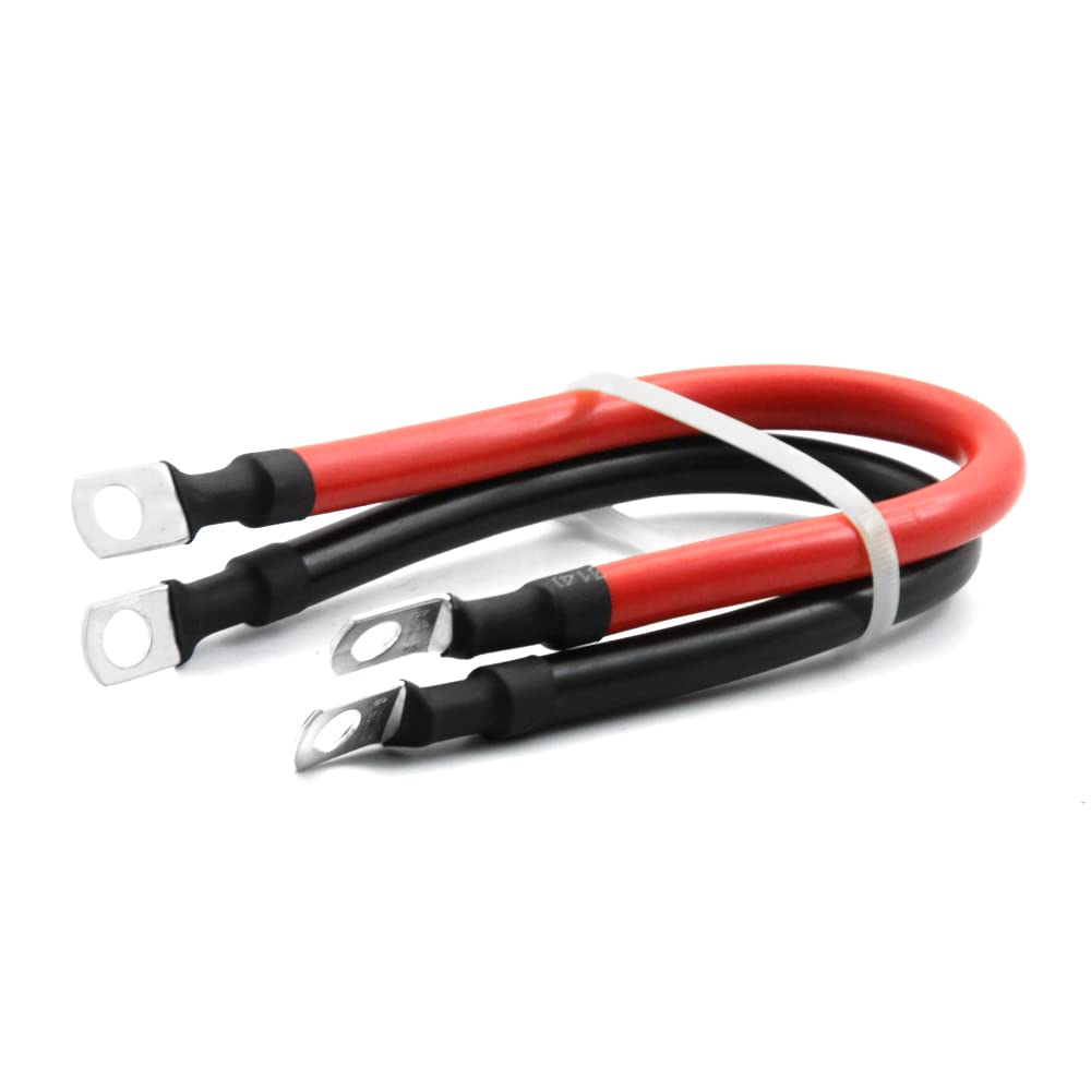 2 Awg 2 Gauge Red + Black Pure Copper Battery Cables Power Inverter Wire Set For Solar, Rv, Car, Boat, Automotive 12In 3/8 In Lu