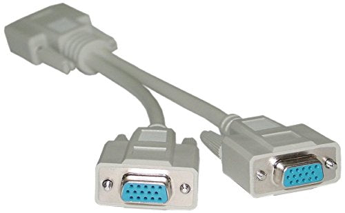 CableWholesale VGA Y Splitter Cable, One HD15 VGA to Two HD15 VGA Female Connectors on Monitor Y Cable, 28 AWG Single Shielded VGA Splitter Cord, Beige, 8 Inch