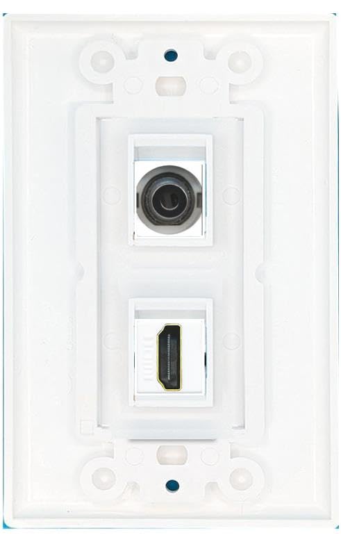 Riteav   3.5Mm Audio Headphone Jack And 1 Hdmi Port Wall Plate Decorative   White   Bracket Included