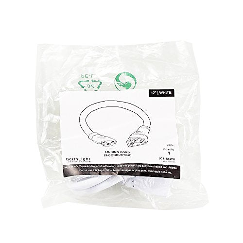 Getinlight Linking Cord For In 0202, In 0207 And In 0210 Series, White, 12 Inch, Jc1 12 Wh
