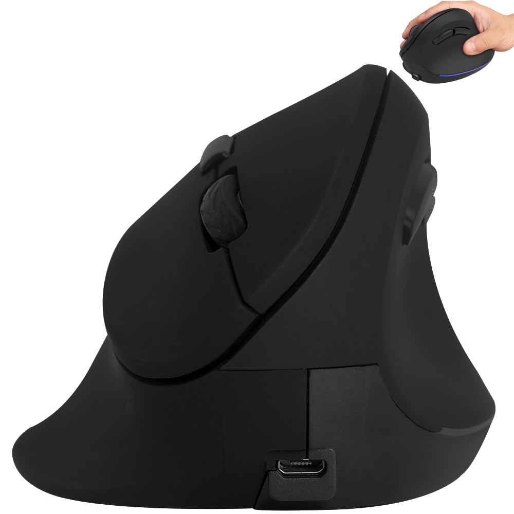 Wireless Mouse Ergonomic Vertical Mouse For Large Hands Rechargeable Big Quiet Silent Ergo Blue Led Light 3600Dpi Carpal Tunnel 