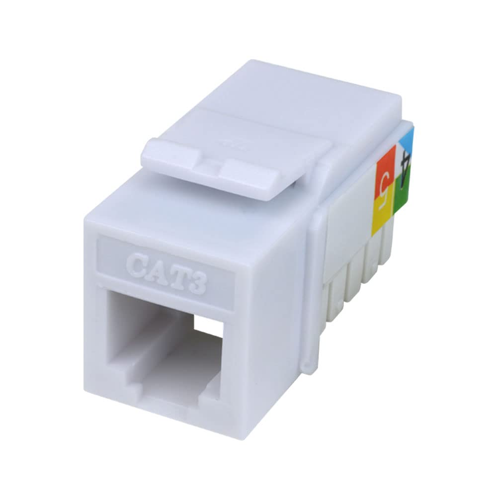 Cat3 Keystone Jack 6P4C, White, 10 Pack
