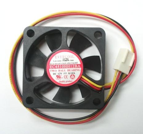 Evercool 45X45X10Mm Dual Ball Bearing, High Speed 3Pin 12V Fan Ec4510Hh12Ba