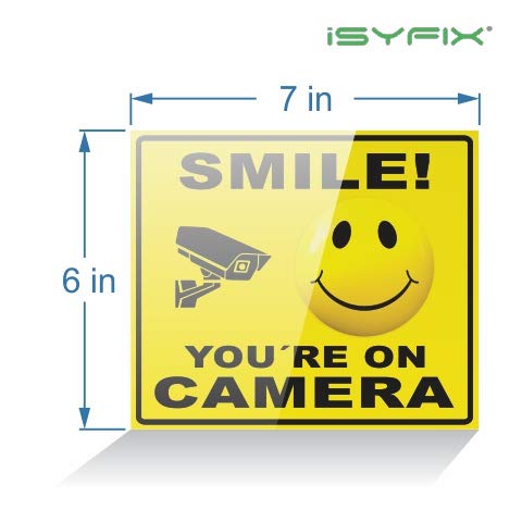 Isyfix Smile You'Re On Camera Reflective Stickers For Home   4 Pack 7X6 Inch   Uv, Weather, Scratch, Fade Resistance, Security C