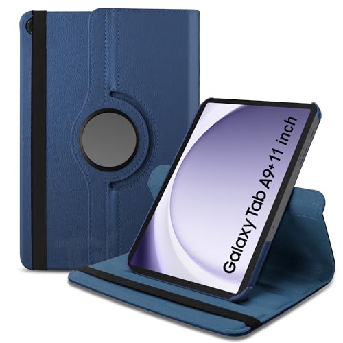 Tgk Rotating Cover For Samsung Galaxy Tab A9 Plus 11 Inch 360 Degree Leather Flip Case (Dark Blue)