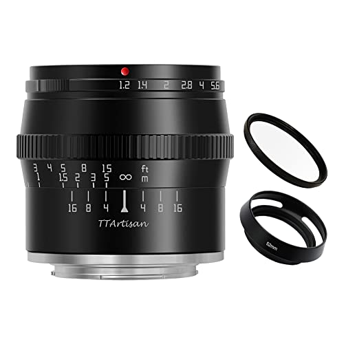 Ttartisan 50Mm F1.2 Aps C Manual Focus Large Aperture Fixed Focus Lens Black For Panasonic/Olympus M4/3 Micro 4/3 Micro Four Third Mft Mount Gf7 Gf8 Gf9 Gh1 Gh2 Gm1 Gm5 Etc.