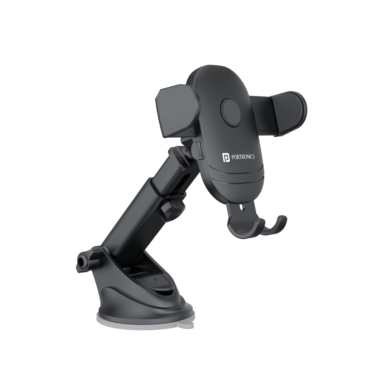 Portronics Clamp M2 Adjustable Car Mobile Phone Holder Stand for Dashboard & Windshield, 360 Rotational, Strong Suction Cup, Com