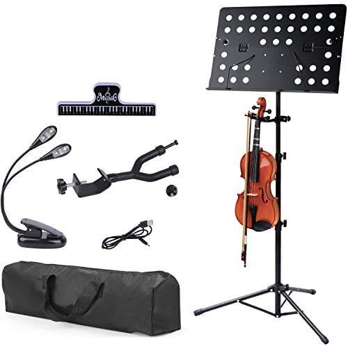Klvied Sheet Music Stand With Violin Hanger, Folding Music Stand, Portable Fortable Music Stand For Sheet Music, Violin Music St