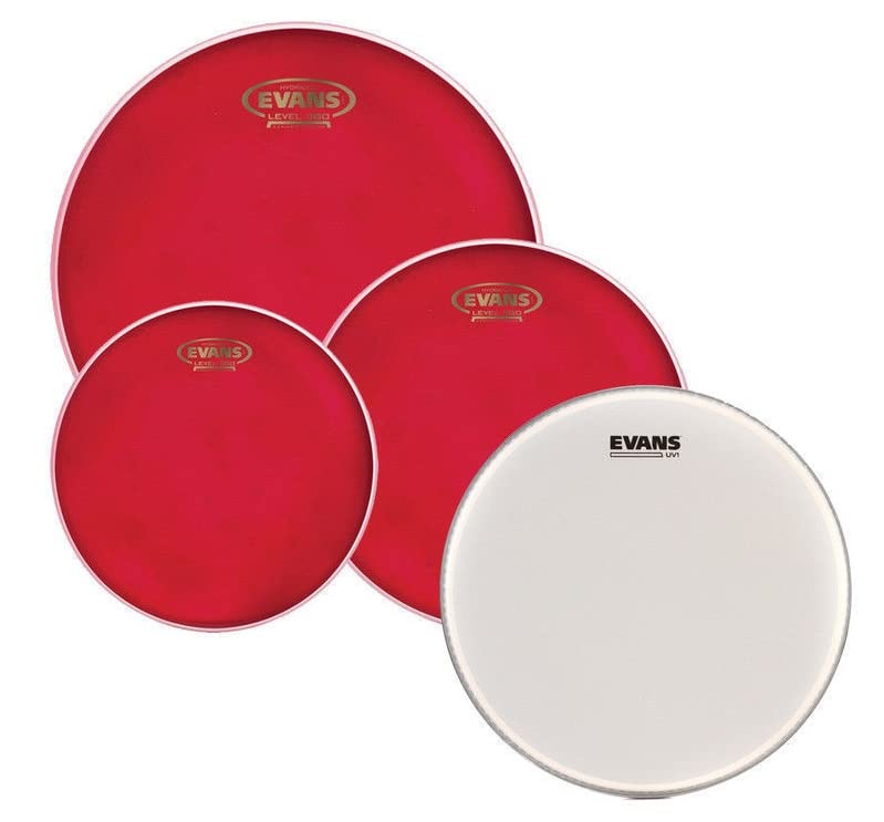 Evans Drum Heads   Hydraulic Red Standard Pack (12'', 13'', 16'') With 14'' Uv1 Coated Snare Head