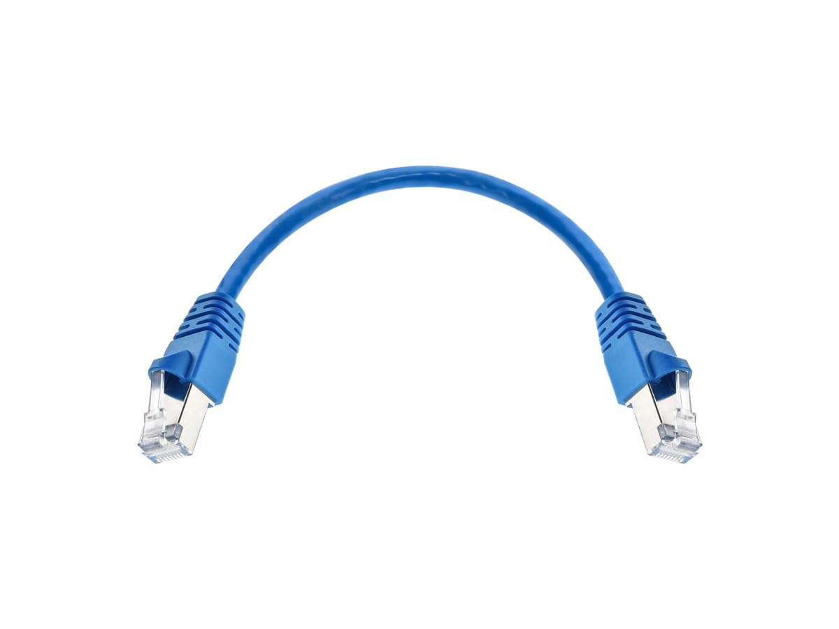 Monoprice Cat6A 6In Blue Patch Cable Double Shielded (S/Ftp) 26Awg 10G Pure Bare Copper Snagless Rj45 Fullboot Series Ethernet C