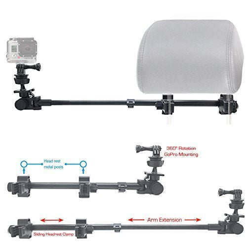 Chargercity Dual Post Telescopic Headrest Mount For Gopro Hero & Action Cameras