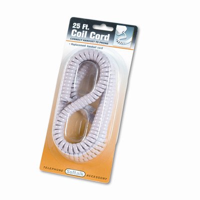 Coiled Phone Cord, Plug/Plug, 25 Ft., Beige
