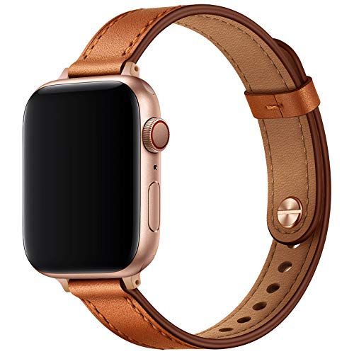 Ouheng Slim Band Compatible With Apple Watch 41Mm 40Mm 38Mm, Women Genuine Leather Replacement Thin Strap For Iwatch Se2 Se Seri