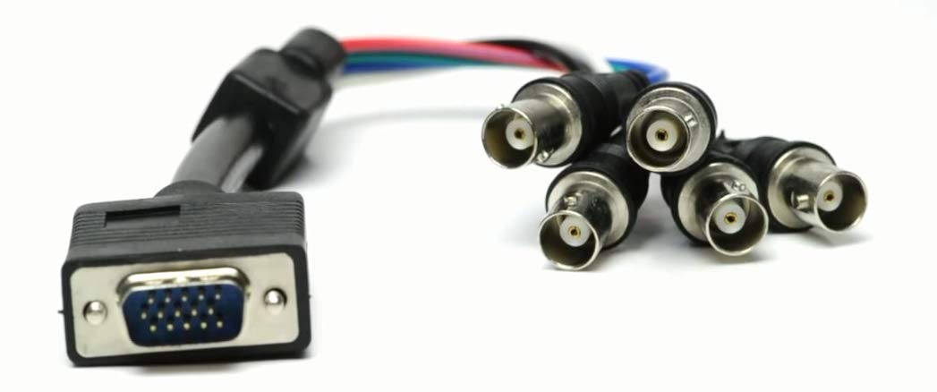 AYA 1Ft (1 Foot) Coax VGA (HD15) Male to 5-BNC Female RGBHV Monitor Cable 26AWG