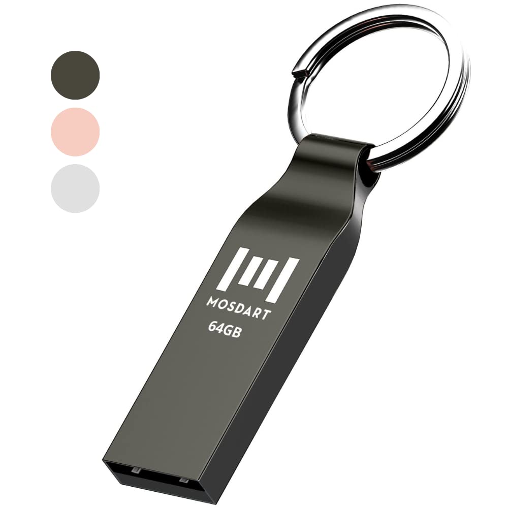 Mosdart 64Gb Usb 2.0 Exfat Flash Drive Waterproof Thumb Drive Metal Keychain Zip Drive 64 Gb Usb2.0 Dustproof Jump Drive 64G Sho