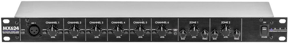 Art Mx624 6 Channel Stereo Mixer With Dual Zone Outputs