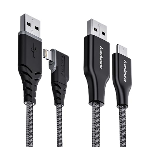 Ambrane Pack Of 2 Usb To Lightning Cable & Usb To Type C Cable For Iphone,Smartphones,Laptops,Ipad,Macbook,Imac,Airpods & Other 
