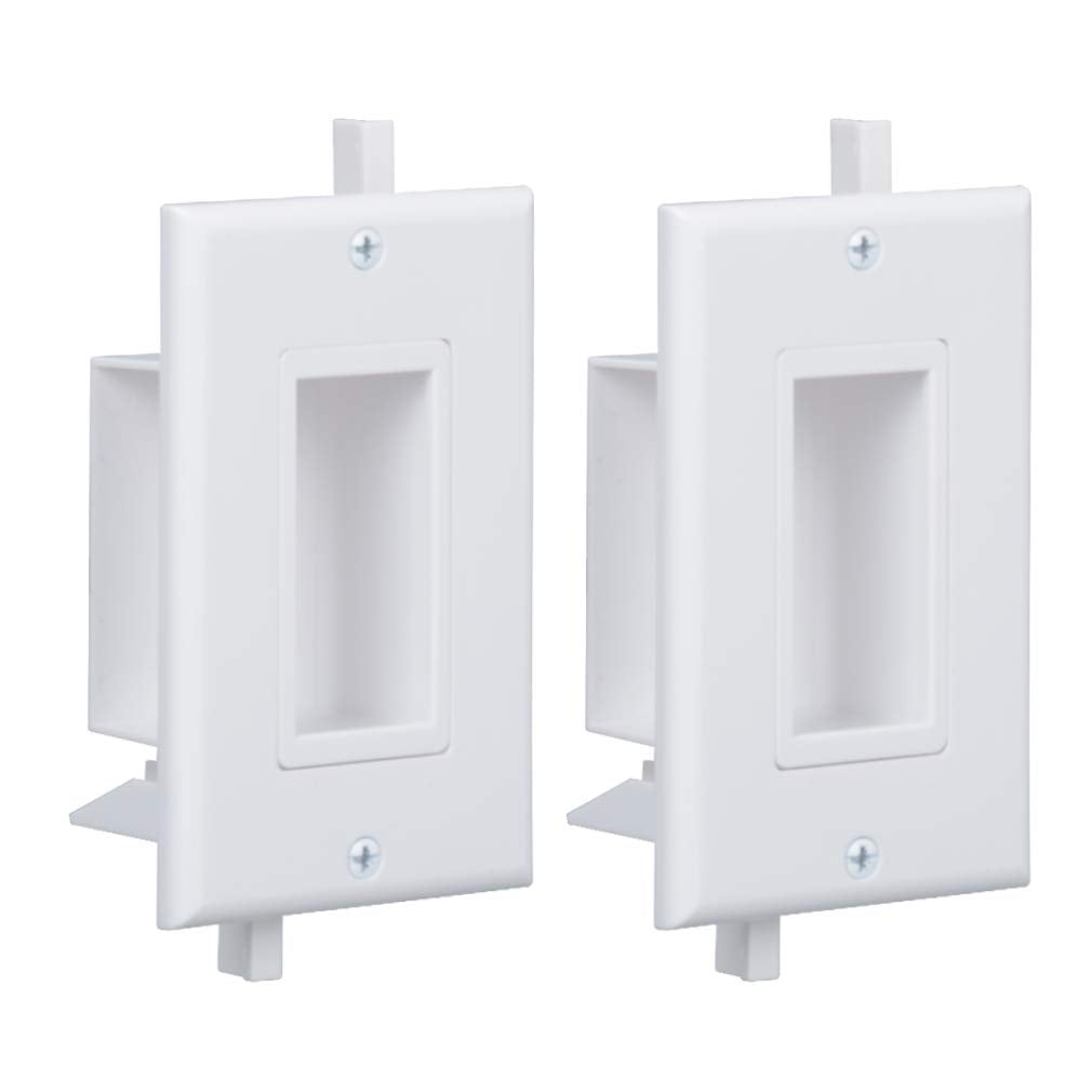 Wi4You Cable Pass Through Wall Plate White, Recessed Cable Wall Plate Built In Bracket For Drywall, Decora Side Opening For Low