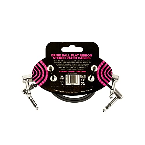 Ernie Ball Flat Ribbon Stereo Patch Cable 2 Pack, 12In Black (P06405)