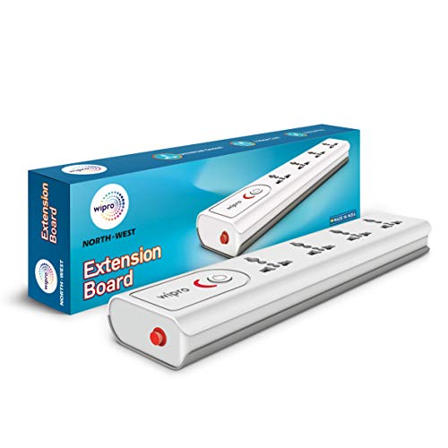 Wipro Extension Board With 4 Universal Sockets & 1 Master Switch | Spike Guard With Indicator | 2 Mtr Long Cord | Overload Prote