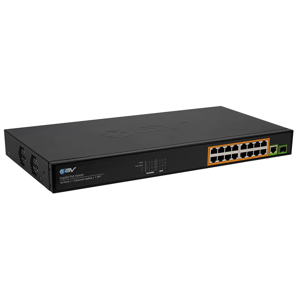 Bv Tech 16 Ports Poe+ Switch (16 Gigabit Ethernet Ports | 1 Ethernet +1 Sfp Uplink)  230W   Fanless Desktop Design, Sturdy Metal