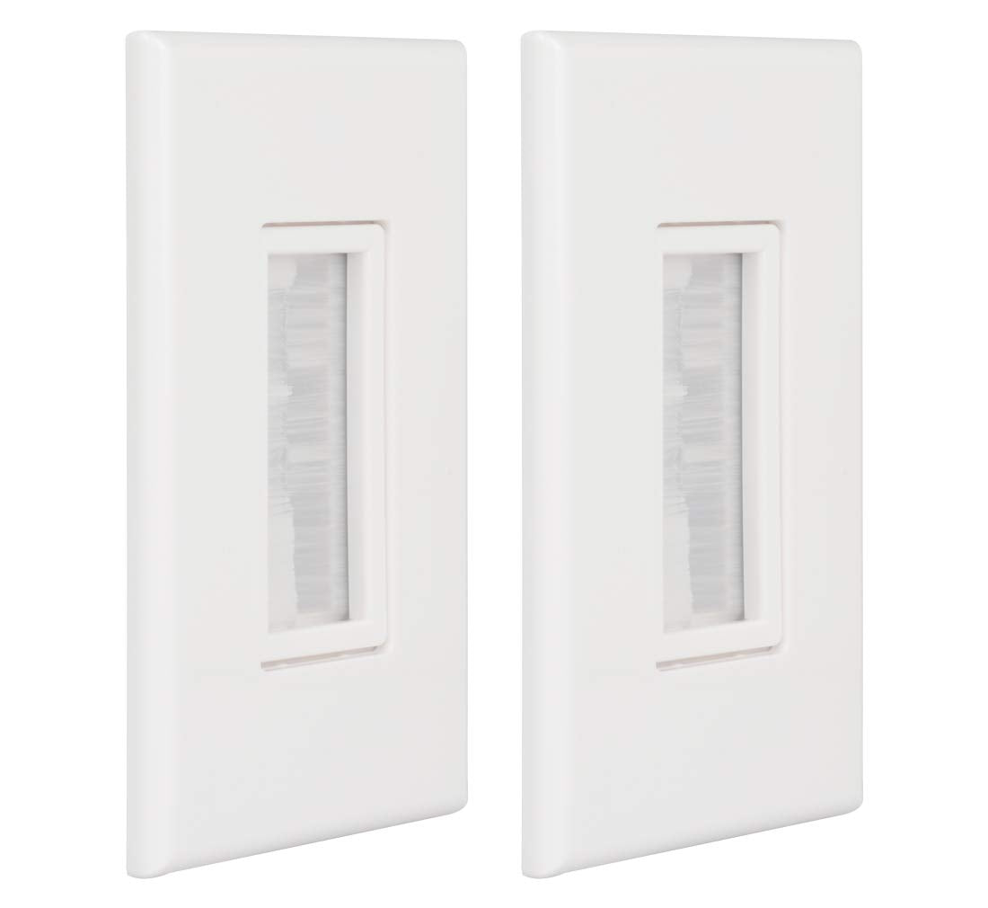 Kebulldola Brush Wall Plate White (2 Pack), 1 Gang Cable Wall Plate, Screwless Type for Cable and Wires Pass Through