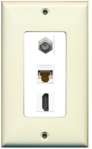 Riteav Decorative 1 Gang Wall Plate (Light Almond/White) 3 Port   Coax (White) Cat6 (White) Hdmi (White)