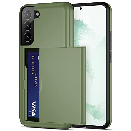 Jiunai For Samsung S22 Case, Galaxy S22 Case Credit Card Ids Cash Holder Shell Wallet Case Slide Cover Dual Layer Hard Pc Rubber