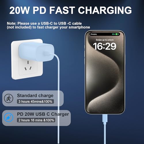 Fast Charger For Iphone 15,2 Pack 20W Pd Usb C Wall Fast Charger Adapter With 6.6Ft Type C To Type C Cable Compatible For Iphone
