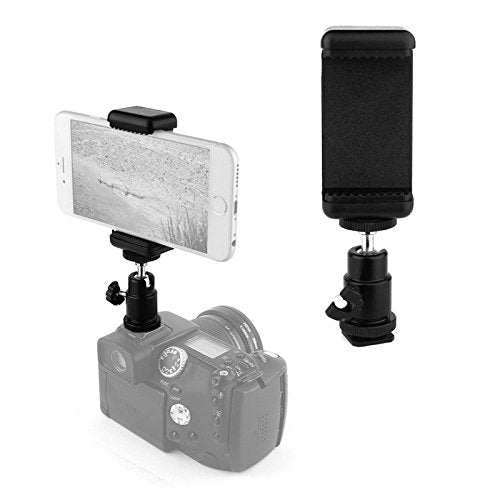 360 Ball Head Hot Shoe Adapter Mount + Cell Phone Holder Clip For Dslr Camera