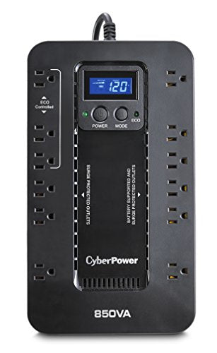 Cyberpower Ec850Lcd Ecologic Battery Backup & Surge Protector Ups System, 850Va/510W, 12 Outlets, Eco Mode, Compact, Uninterrupt