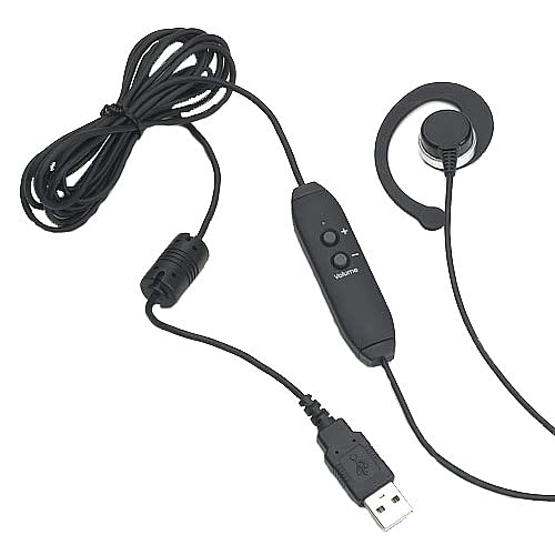 Single ear headset with volume control and USB plug - 10 cord