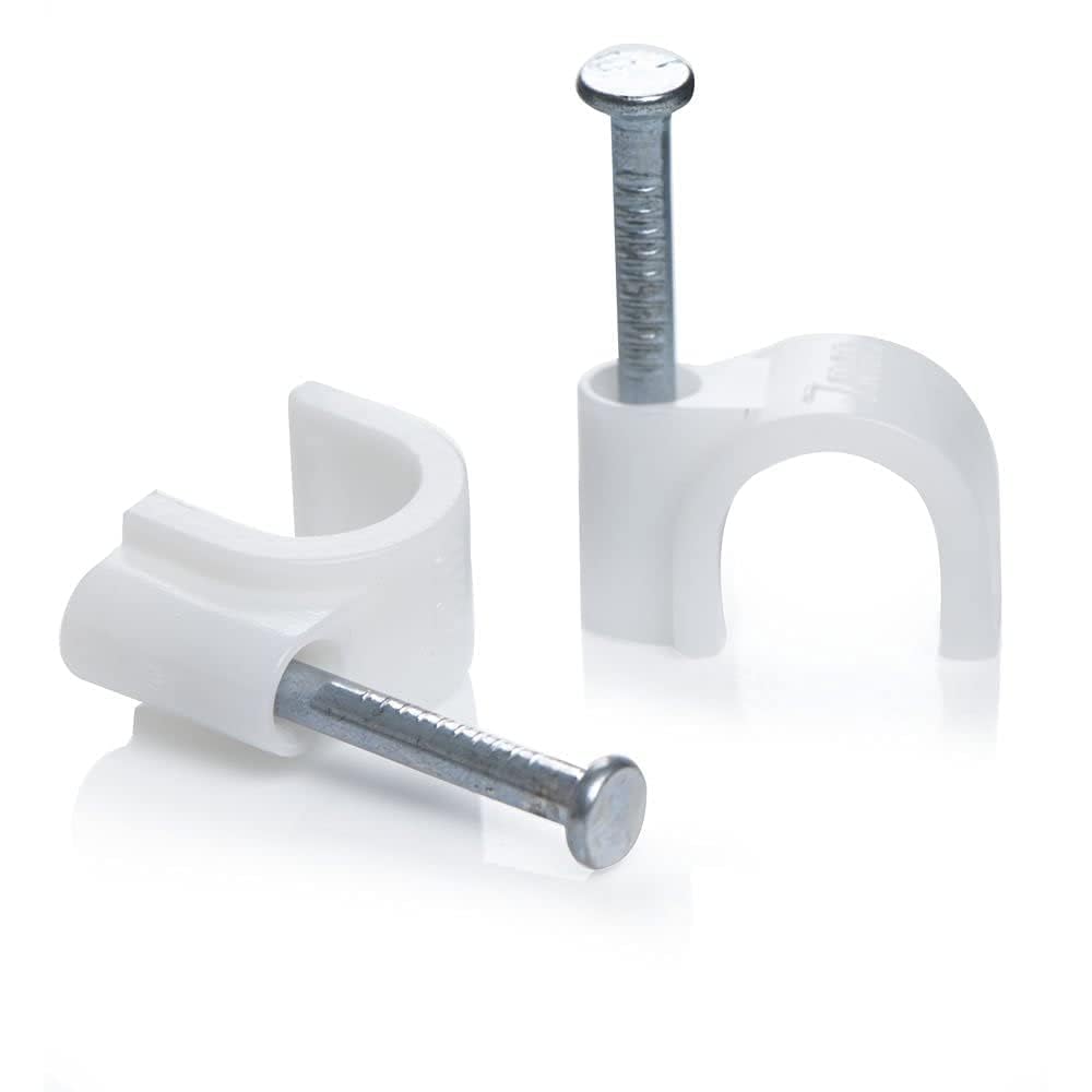 On Blow Cable Clips (Pack Of 100), 7Mm, White, With Metal Nails