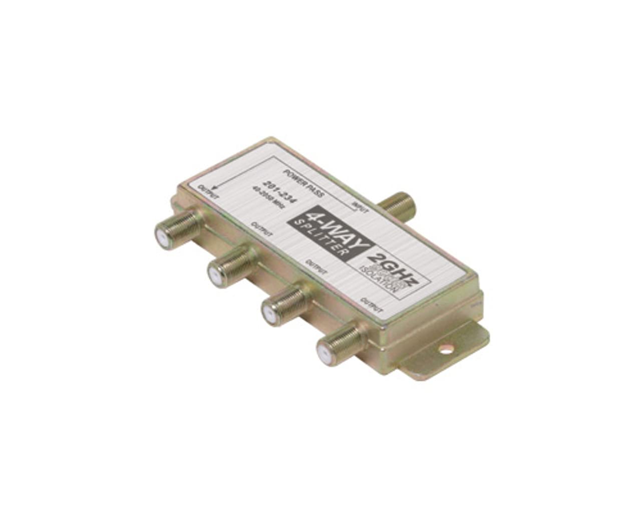 Qualconnect F Pin Coaxial Splitter, 4 Way, 2 Ghz 90 Db, Dc Passing On One Port