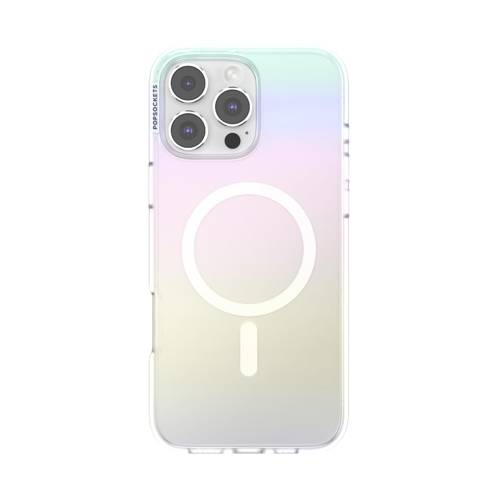 PopSockets iPhone 16 Pro Max Phone Case with MagSafe, Wireless Charging Compatible, Rainbow - Shimmer