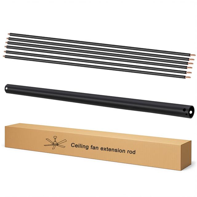 Feylan 48 Inch Ceiling Fan Downrod with UL Wires, Matte Black, 1-Inch Diameter, Unthreaded
