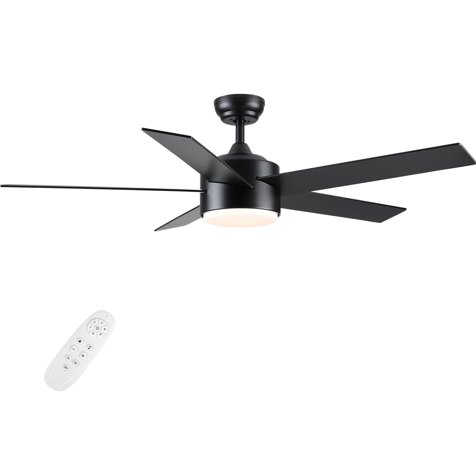 POCHFAN 52 inch Black Ceiling Fans with Lights and Remote Control, Quiet Modern Ceiling Fan for Bedroom, Living Room, Dining Roo