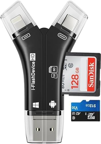 [Mfi Certified] 4In1 Sd Card Reader For Iphone That Reads Both Sd Tf Memory Simultaneously,For Trail Camera/Hunting Game Camera