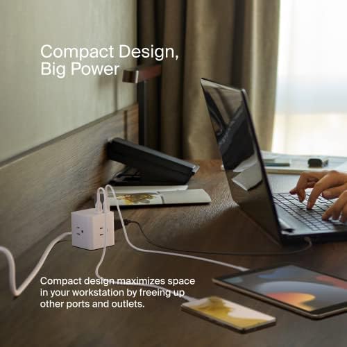 Belkin 6 Outlet Power Cube W/ 3 Ac Outlets, 3 Usb A Ports, & 5Ft Sturdy Extension Cord   Convenient Compact Cube For Home, Offic