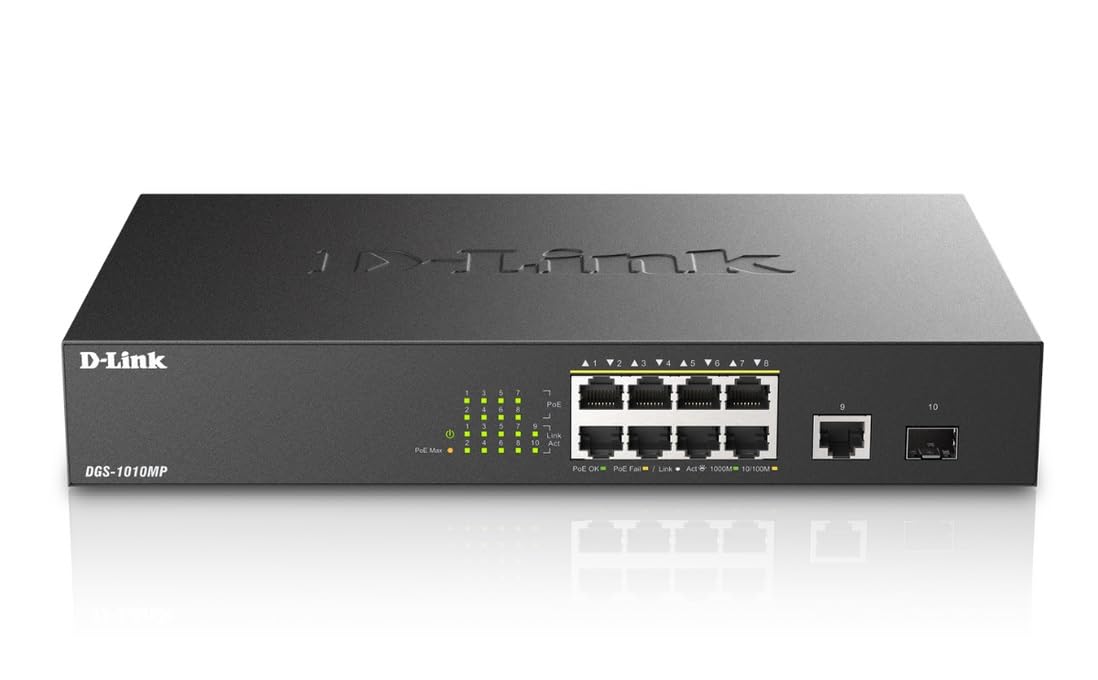 D Link Poe Switch, 8 10 Port Unmanaged W/ 1 Gigabit Ethernet Port & 1 Sfp Uplink Port, 125W Poe Budget Fanless Rackmount Plug N