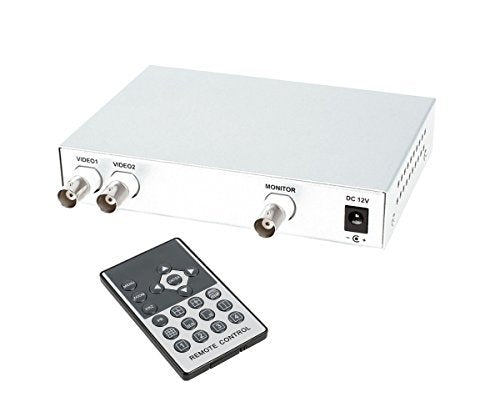 BeElion 2CH Color Video Quad Switcher, CCTV DVR Camera Video Splitter Processor Switch System