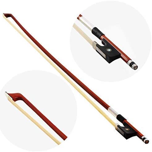 Amzz Professional 4/4 Brazilwood Ebony Frog Violin Arbor White Horsehair Violin Bow (4/4 Brazilwood)