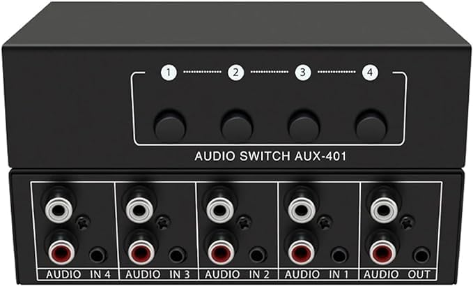 3.5Mm Aux + Rca L/R Audio Switch Box 4 In 1 Out Bidirectional, Bolaazul Stereo Audio Switcher Selector 4X1 Passive A/B Analog Au